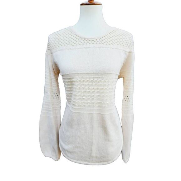 Knox Rose Womens Pullover Sweater Beige Long Sleeve Jewel Neck Open Knit S New - Picture 1 of 7